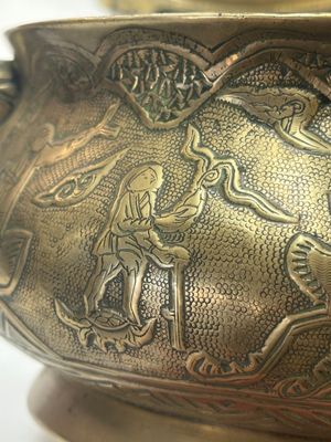 A large Chinese bronze 'Eight Immortals' censer and stand, Xuande mark, 19th C. — photo 4