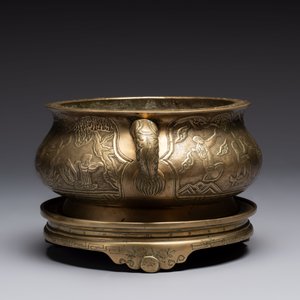 A large Chinese bronze 'Eight Immortals' censer and stand, Xuande mark, 19th C. — photo 4