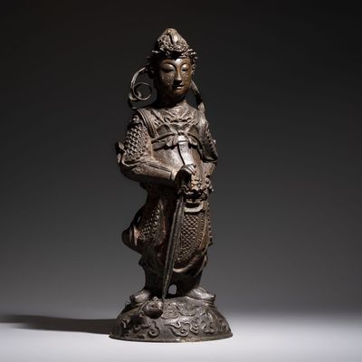 A large Chinese bronze figure of Weituo, Ming