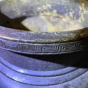 A large Chinese bronze incense burner and cover on carved wooden stand, Ming — photo 46