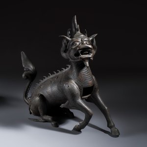 A large Chinese bronze 'Qilin' incense burner — photo 1