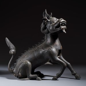 A large Chinese bronze 'Qilin' incense burner — photo 2
