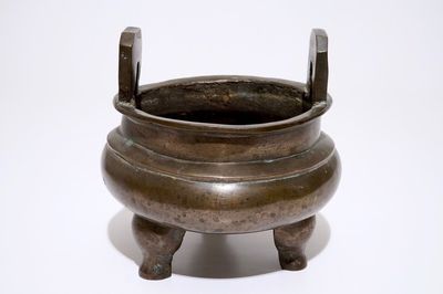 A large Chinese bronze tripod "Ding" vessel, Ming