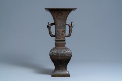 A large Chinese bronze vase, Qing