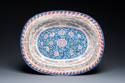 A large Chinese Canton enamel basin with garlands decorated with male heads, Qianlong