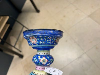 A large Chinese Canton enamel blue-ground 'shou' candlestick, Qianlong/Jiaqing — photo 16