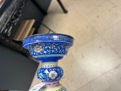 A large Chinese Canton enamel blue-ground 'shou' candlestick, Qianlong/Jiaqing — photo 19