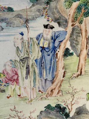 A large Chinese Canton enamel dish with scholars in a landscape, Yongzheng — photo 2