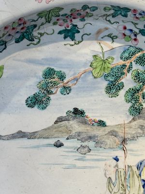 A large Chinese Canton enamel dish with scholars in a landscape, Yongzheng — photo 5