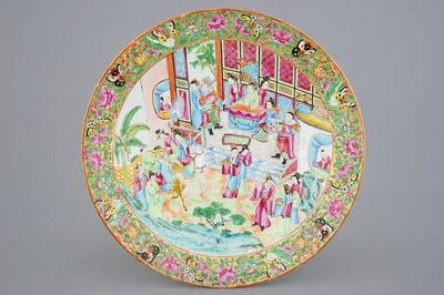 A large Chinese Canton famille rose dish, 19th C.