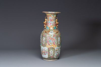 A large Chinese Canton famille rose vase with narrative design, 19th C.