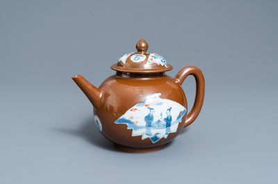 A large Chinese capucine brown-ground teapot and cover, Qianlong