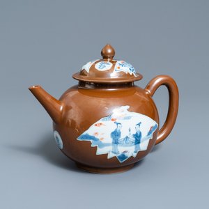 A large Chinese capucine brown-ground teapot and cover, Qianlong — photo 1