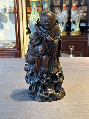 A large Chinese carved bamboo group of 'Hehe Erxian', 17th C. — 照片 1