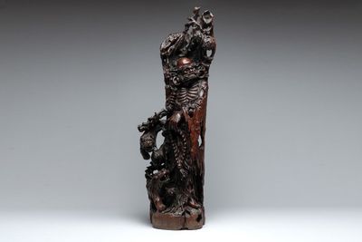 A large Chinese carved hongmu group of Fuhu Luohan and tigers, Republic