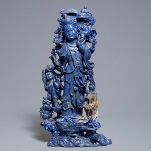 A large Chinese carved lapis lazuli model of Guanyin, 20th C. — photo 2