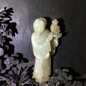 A large Chinese carved zitan wood panel with jade and turquoise, set in a hongmu wood frame and stand, Qianlong — photo 37