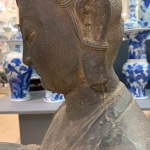 A large Chinese cast iron figure of Guanyin with inscription on the back, Ming/Qing — photo 42