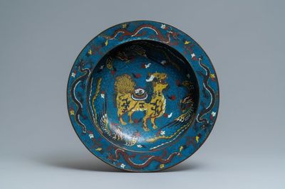 A large Chinese cloisonné basin with a qilin, phoenixes and dragons, Republic