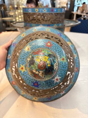 A large Chinese cloisonné tripod censer and cover, 19th C. — photo 8