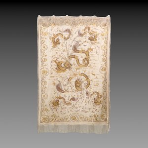 A large Chinese cream-ground gold-thread-embroidered silk 'Dragon' panel, 19th C. — photo 1
