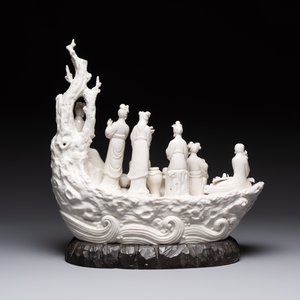 A large Chinese Dehua blanc de Chine group with goddesses on a boat, Republic — photo 4