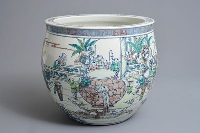 A large Chinese doucai 'hundred boys' fish bowl, 20th C.