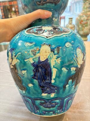 A large Chinese Fahua 'Ba Xian Zhu Shou 八仙祝壽' double gourd vase, 19th C. — photo 16