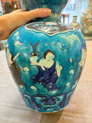 A large Chinese Fahua 'Ba Xian Zhu Shou 八仙祝壽' double gourd vase, 19th C. — photo 18