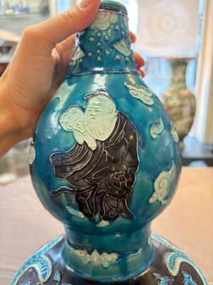 A large Chinese Fahua 'Ba Xian Zhu Shou 八仙祝壽' double gourd vase, 19th C. — photo 10