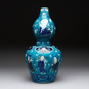 A large Chinese Fahua 'Ba Xian Zhu Shou 八仙祝壽' double gourd vase, 19th C. — photo 4
