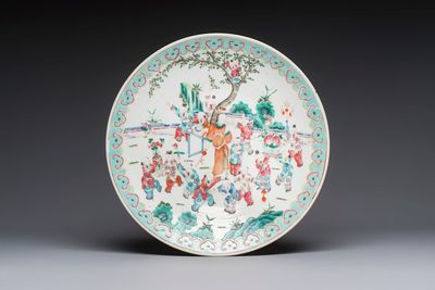 A large Chinese famille rose '100 boys' dish, 19th C.