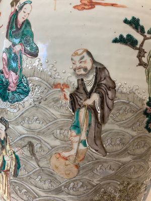 A large Chinese famille rose coral-red-ground  'Eight Immortals' vase, Qianlong mark, 19th C. — photo 16
