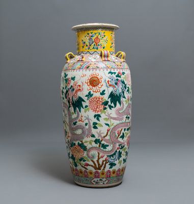 A large Chinese famille rose 'dragon and phoenix' vase for the Straits or Peranakan market, 19th C.