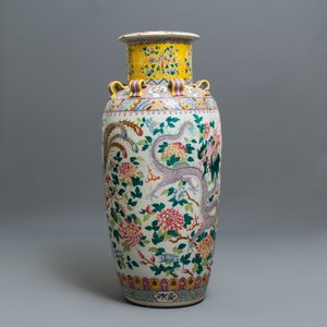 A large Chinese famille rose 'dragon and phoenix' vase for the Straits or Peranakan market, 19th C. — photo 2