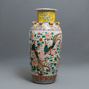 A large Chinese famille rose 'dragon and phoenix' vase for the Straits or Peranakan market, 19th C. — photo 4