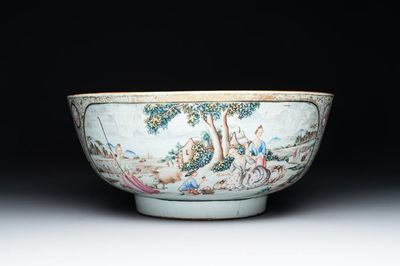 A large Chinese famille rose export porcelain 'European subject' bowl, Qianlong