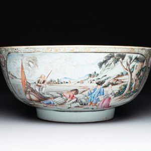 A large Chinese famille rose export porcelain 'European subject' bowl, Qianlong — photo 2