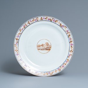 A large Chinese famille rose export porcelain punchbowl and dish, Qianlong — photo 2