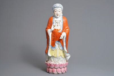 A large Chinese famille rose figure of Buddha, 20th C.