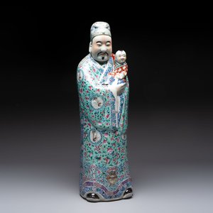 A large Chinese famille rose figure of Fu Xing, Zhu Mao Ji Zao 朱茂記造 mark, Republic — photo 1