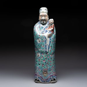 A large Chinese famille rose figure of Fu Xing, Zhu Mao Ji Zao 朱茂記造 mark, Republic — photo 2