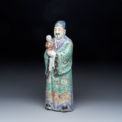 A large Chinese famille rose figure of Fu Xing, Wan Tongshun 萬同順 mark, Republic