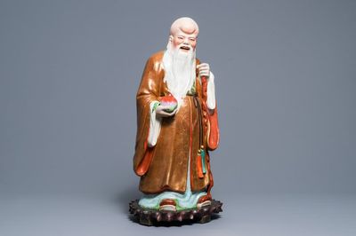 A large Chinese famille rose figure of Shou Lao, Republic, 20th C.