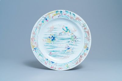 A large Chinese famille rose 'fishermen' dish, Yongzheng/Qianlong