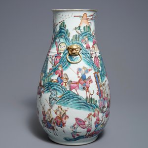 A large Chinese famille rose hu vase with warrior scenes, 19th C. — 照片 4