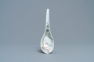 A large Chinese famille rose 'landscape' spoon, Daoguang mark and of the period