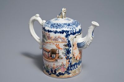A large Chinese famille rose 'mandarin' teapot and cover, Qianlong