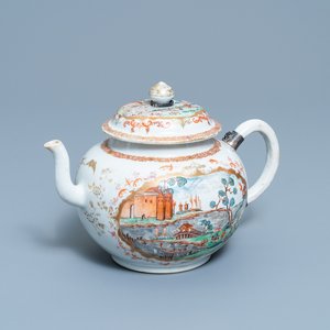 A large Chinese famille rose Meissen-style teapot and cover, Qianlong — 照片 1