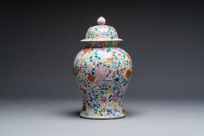 A large Chinese famille rose 'Millefleurs' baluster vase and cover, Yongzheng mark, Republic